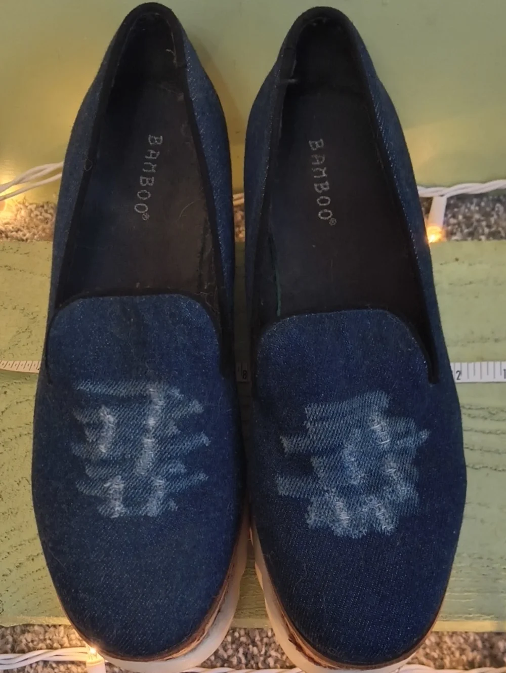 Women's Bamboo Distressed Denim Cork Platform Loafer 8
